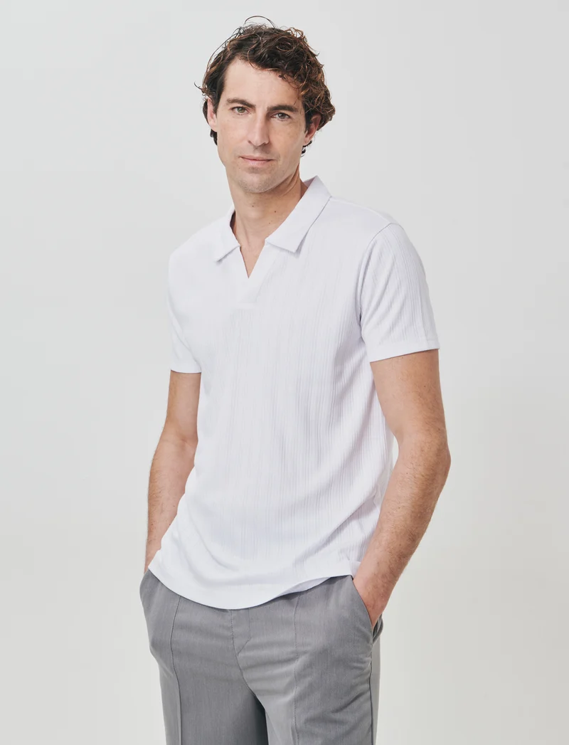 Polo a coste effetto maglia maniche corte - Bianco
