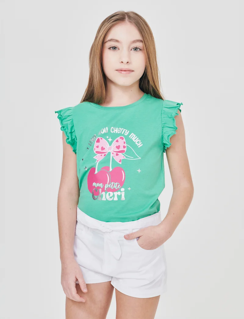 T-shirt estiva bambina con stampa colorata - Verde mela