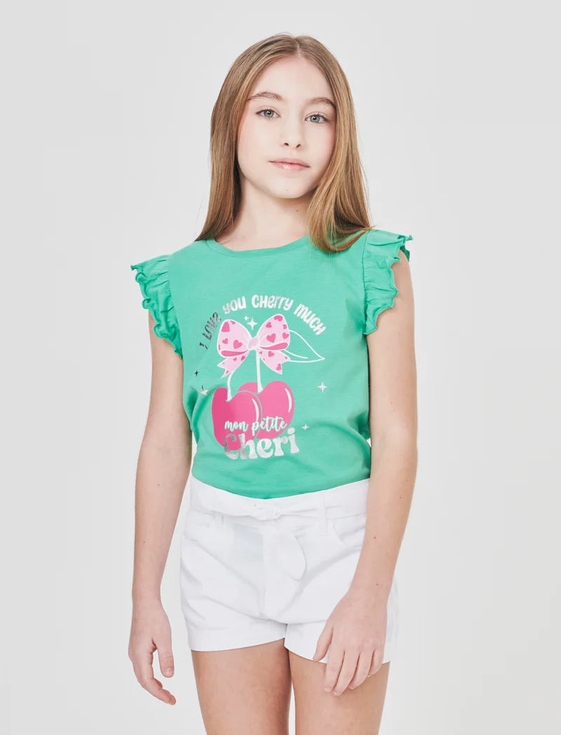 T-shirt estiva bambina con stampa colorata - Verde mela