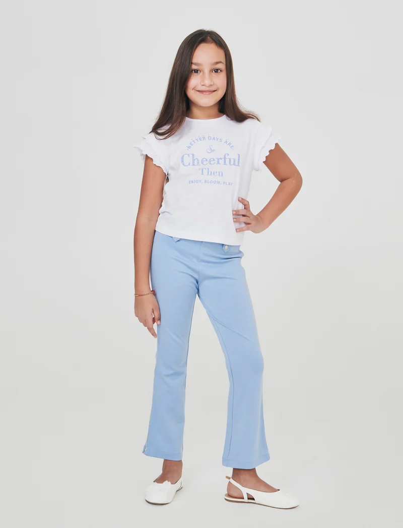 Leggings a zampa in punto milano con profili - Azzurro