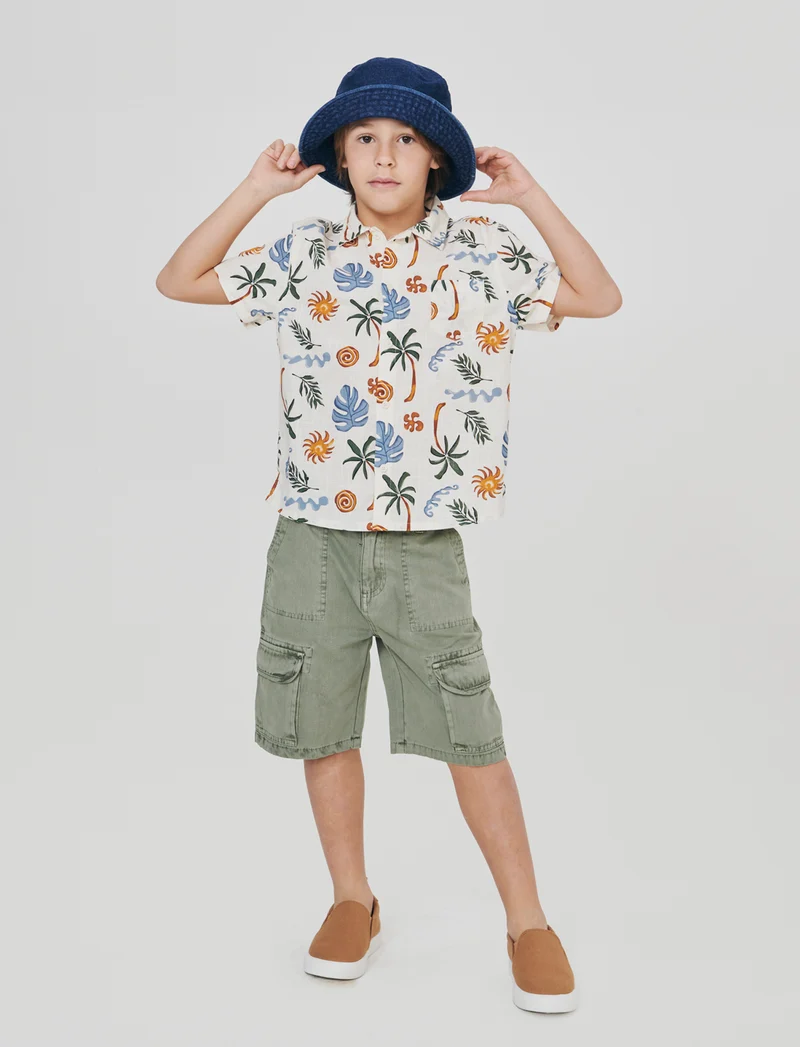 Camicia in cotone stampa fantasia mezza manica - Fantasia