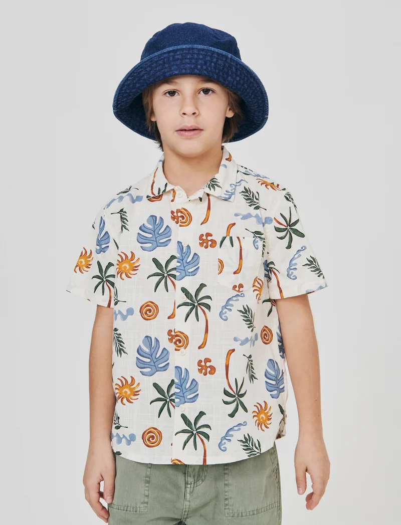 Camicia in cotone stampa fantasia mezza manica - Fantasia