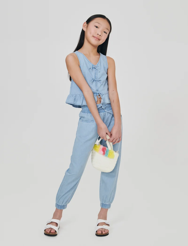 Blusa giromanica in chambray effetto lavato - Denim chiaro