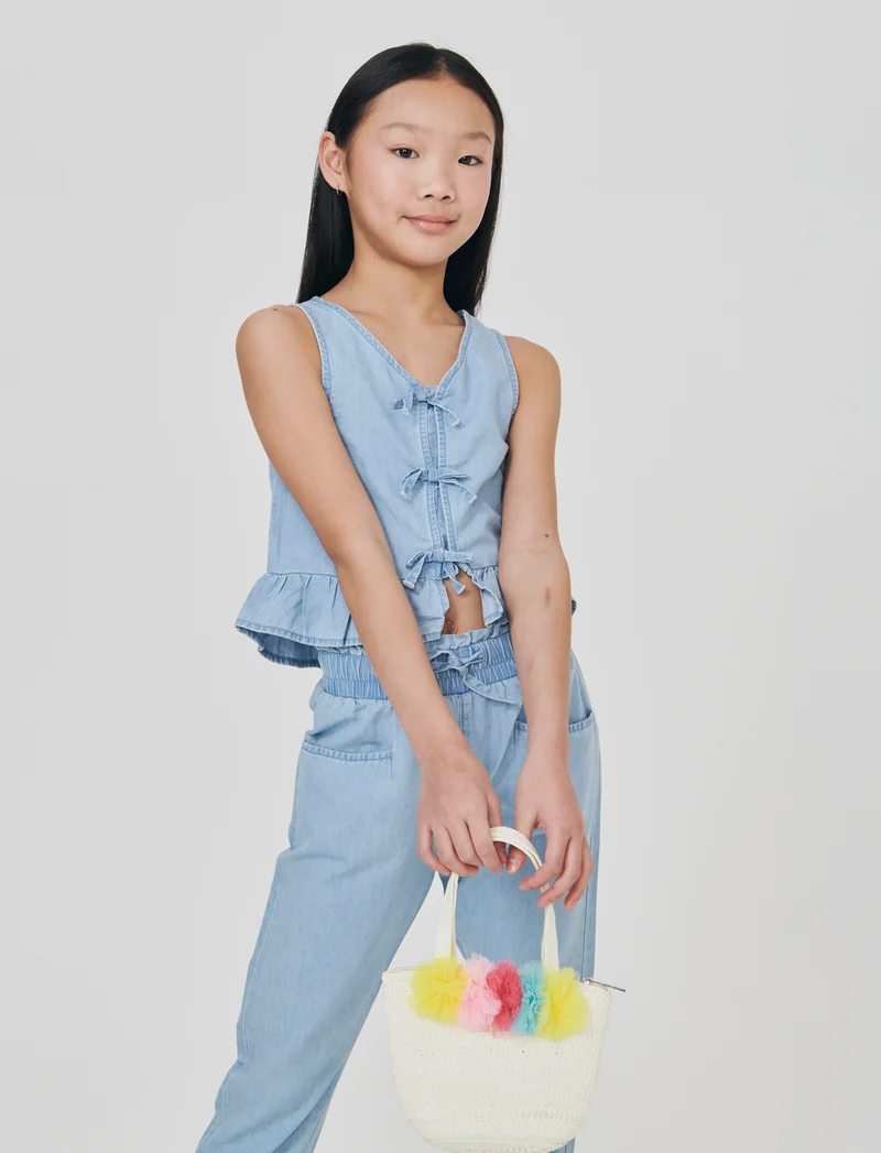 Blusa giromanica in chambray effetto lavato - Denim chiaro