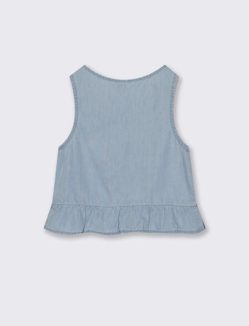 Blusa giromanica in chambray effetto lavato - Denim chiaro