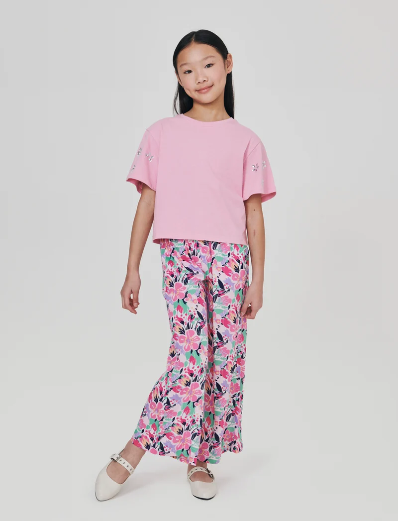 Pantaloni wide leg in viscosa brillante - Fantasia