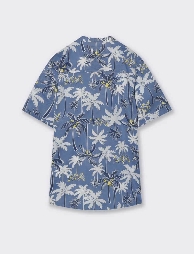 Camicia in cotone leggero fantasia estiva - Blu oceano