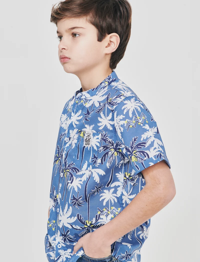 Camicia in cotone leggero fantasia estiva - Blu oceano