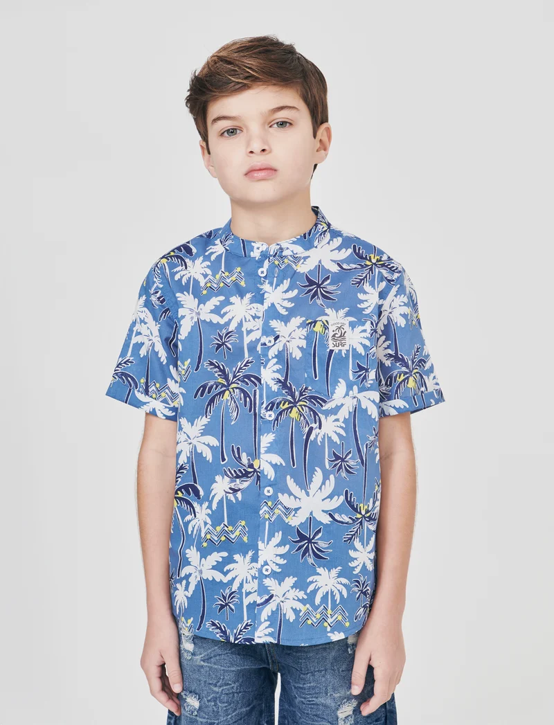 Camicia in cotone leggero fantasia estiva - Blu oceano