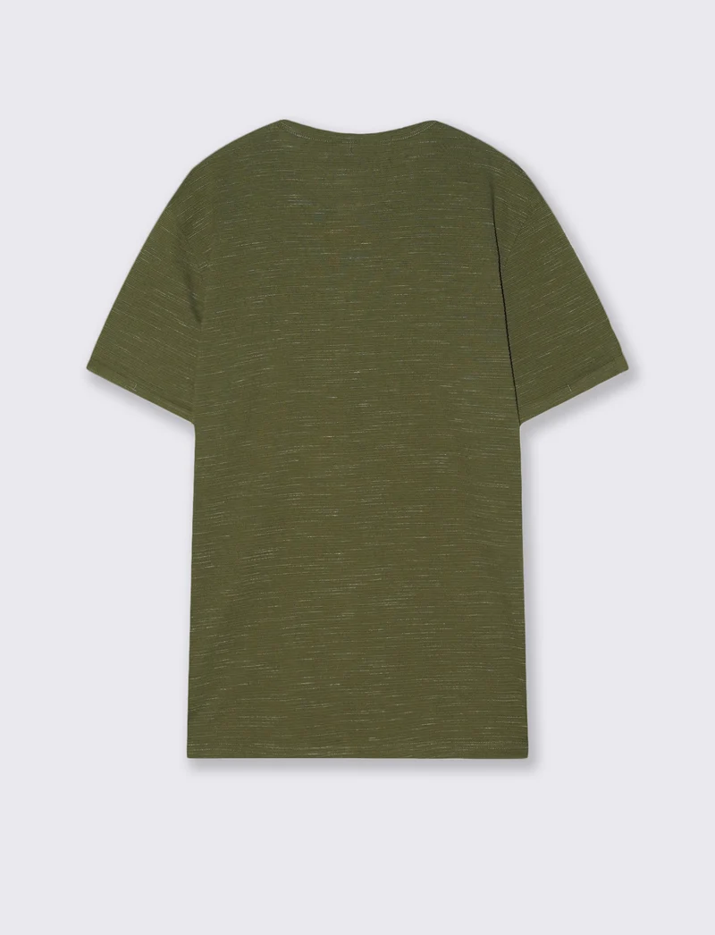 T-shirt serafino slub con bottoni legno - Verde oliva