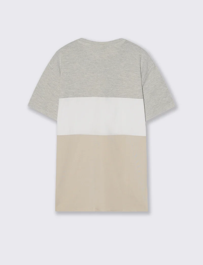 T-shirt a fasce con taschino petto - Grigio ghiaccio