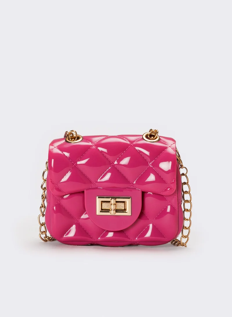Tracollina con patta trapuntata e tracolla - Fuxia