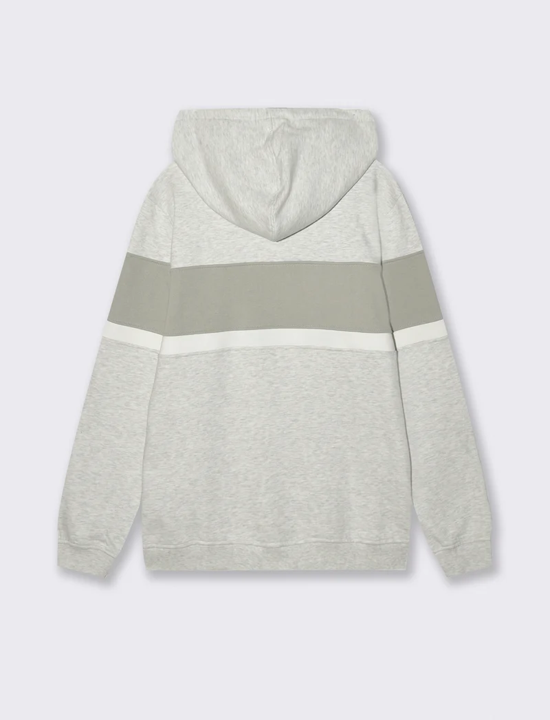 FELPA CON CAPPUCCIO FASCIA CONTRASTO - Grigio mel.