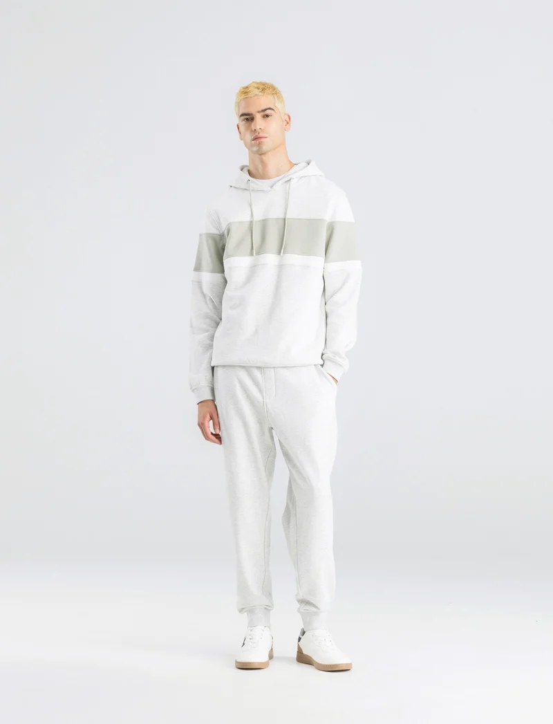 FELPA CON CAPPUCCIO FASCIA CONTRASTO - Grigio mel.