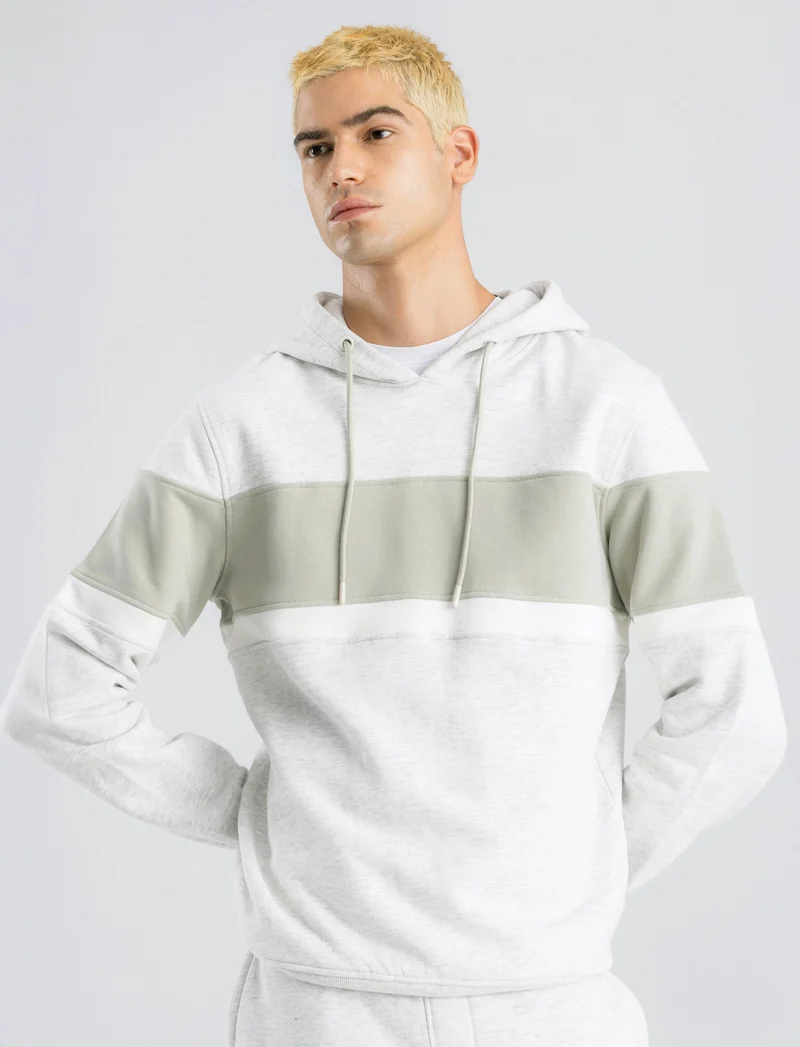 FELPA CON CAPPUCCIO FASCIA CONTRASTO - Grigio mel.