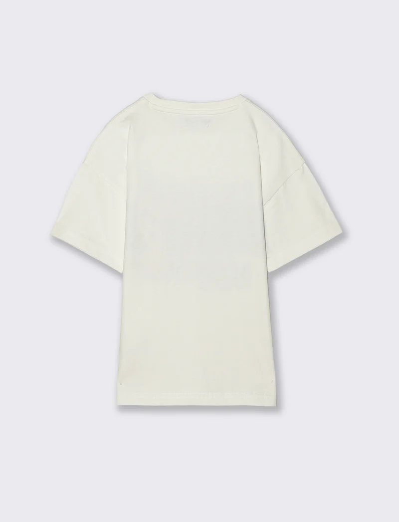 T-shirt loose in cotone con stampa estiva - Bianco latte