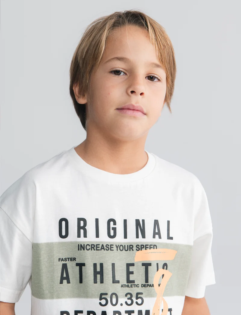 T-shirt loose in cotone con stampa estiva - Bianco latte