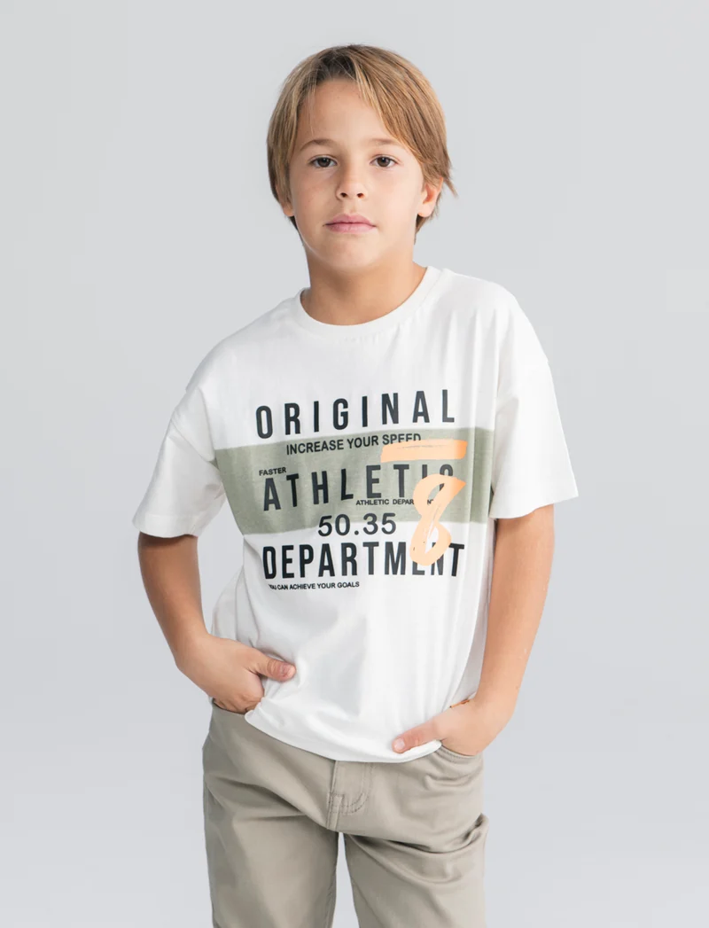 T-shirt loose in cotone con stampa estiva - Bianco latte