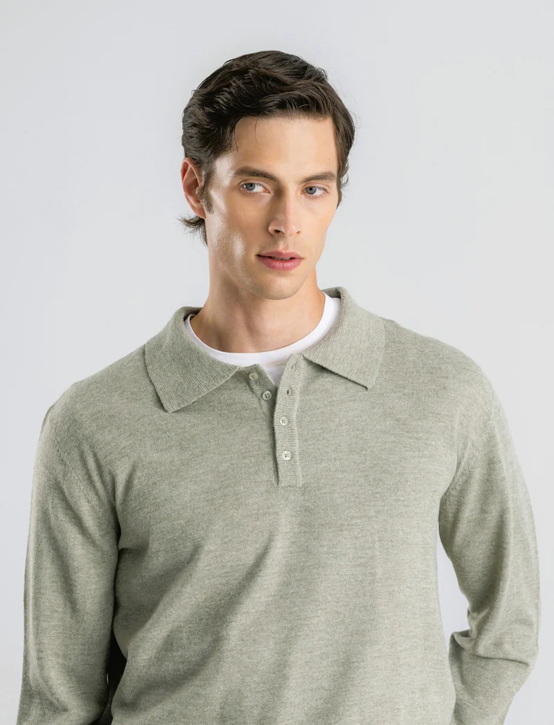 POLO IN MAGLIA EFFETTO LANA - Verde salvia