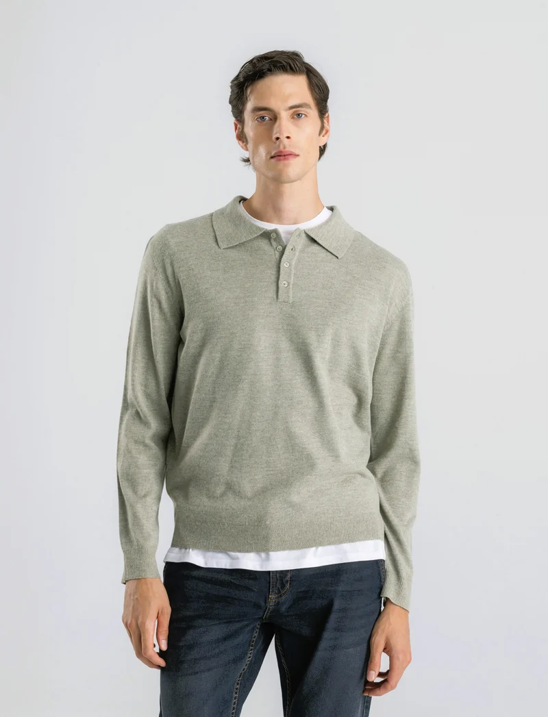 POLO IN MAGLIA EFFETTO LANA - Verde salvia
