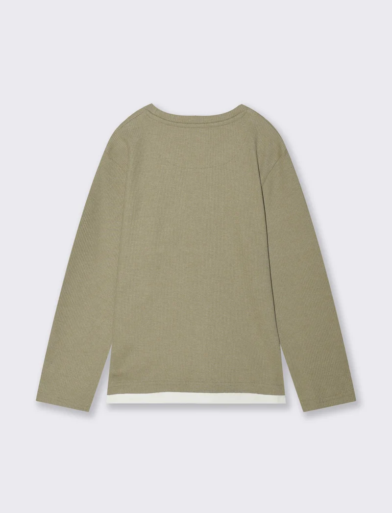 Maglia waffel tinta unita con tascone - Verde salvia