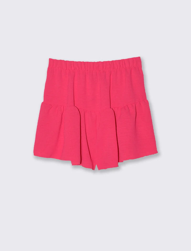 Short con nodo e balze arricciate in tessuto leggero. - Fuxia