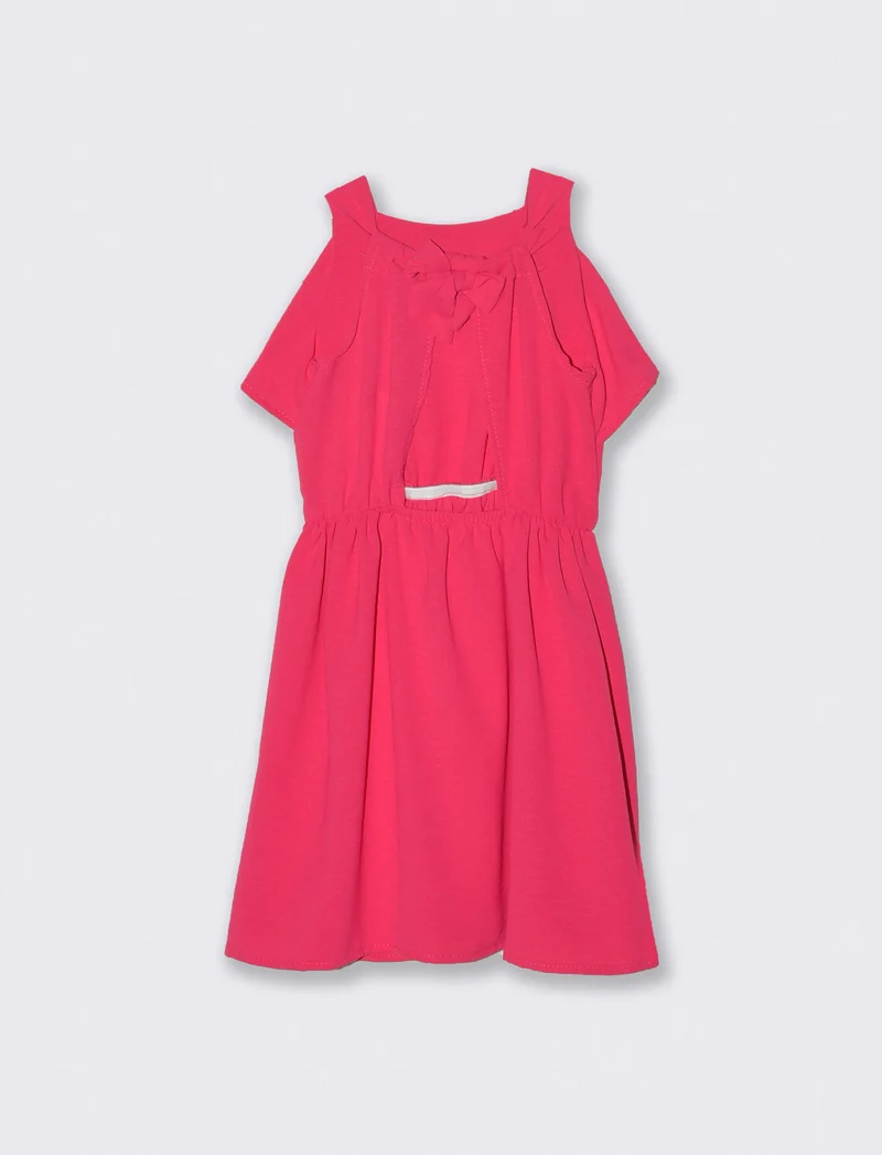 Abito in tessuto leggero con vita arricciata e schiena scoperta. - Fuxia