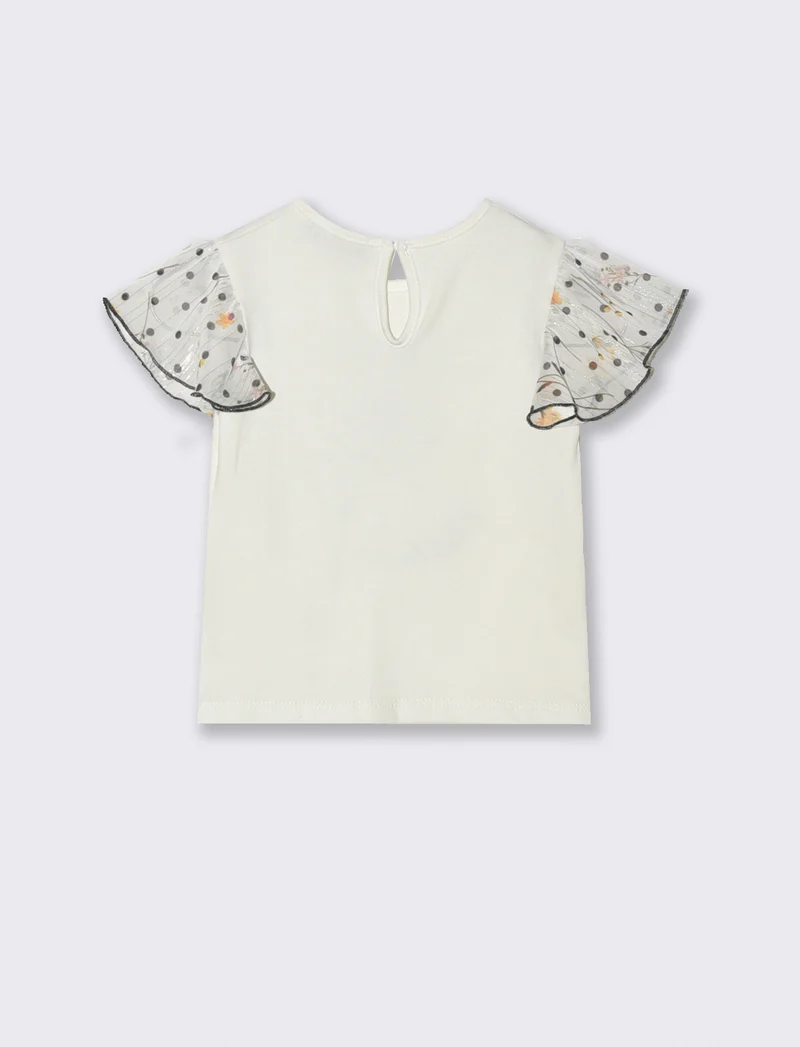 T-shirt da neonata con maniche in tessuto stampato. - Fantasia