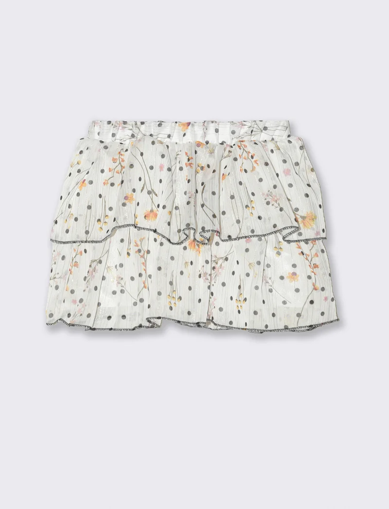 Gonna elegante da neonata in tessuto leggero stampato con motivo pois floreale. - Fantasia