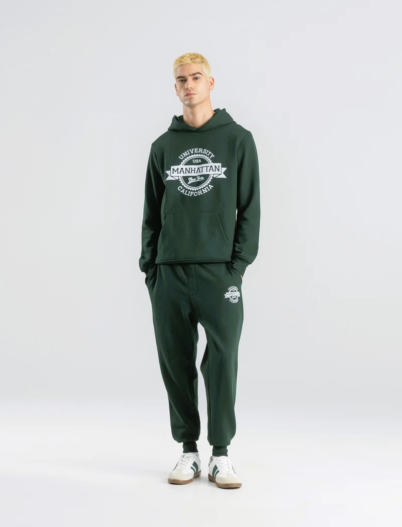 PANTALONI JOGGER IN FELPA CON STAMPA FLOCK - Verde scuro