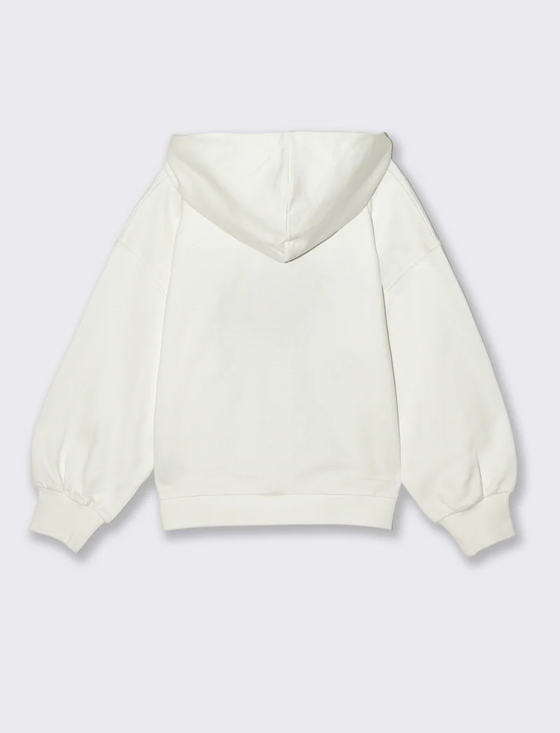 Felpa bambina con cappuccio e vestibilità loose - Bianco latte
