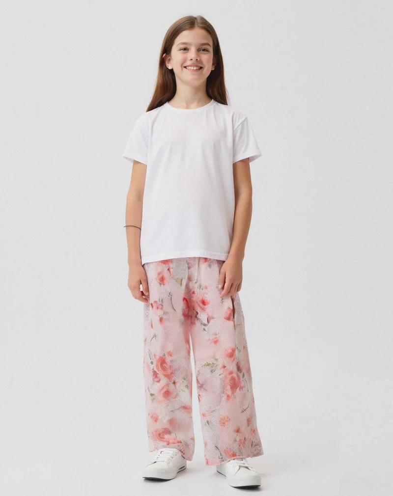 Pantaloni eleganti in tessuto a fantasia floreale. - Fantasia