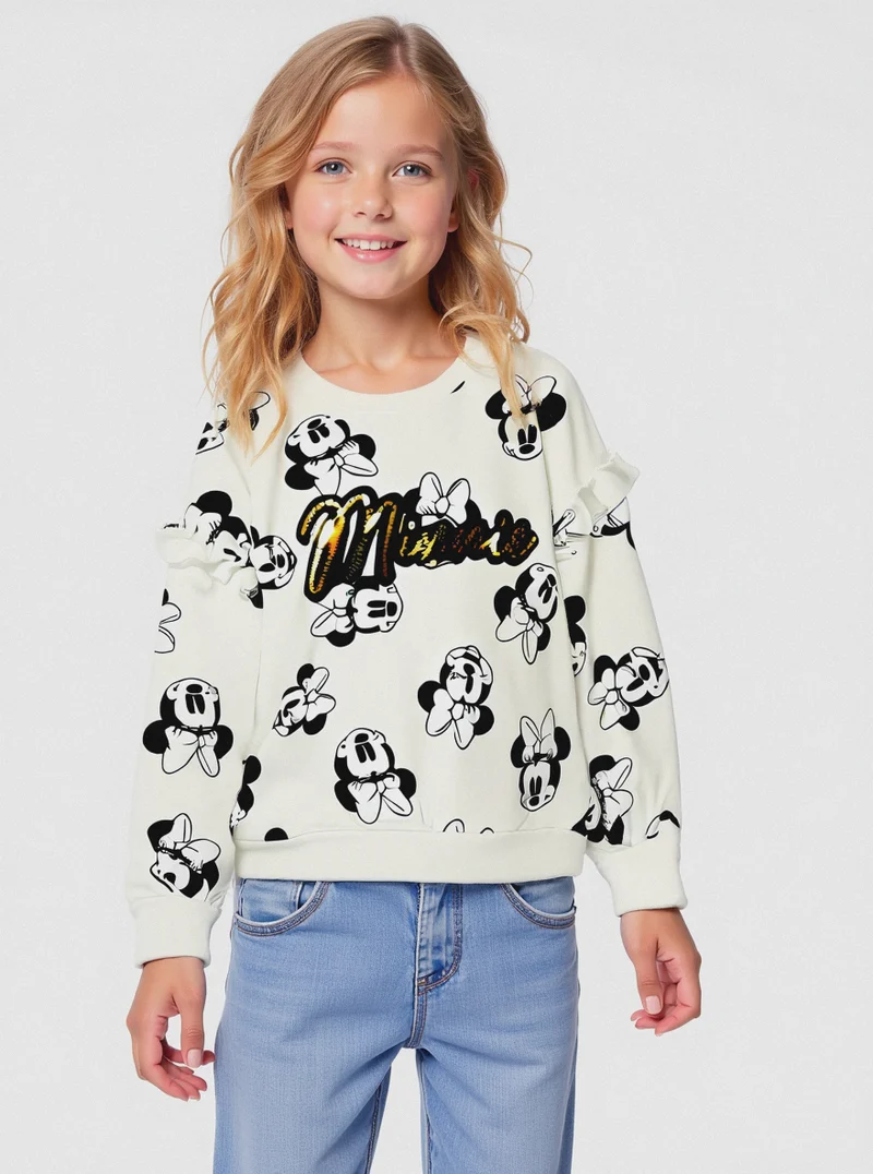 Felpa manica lunga in policotone riciclato tema Disney Minnie. - Fantasia