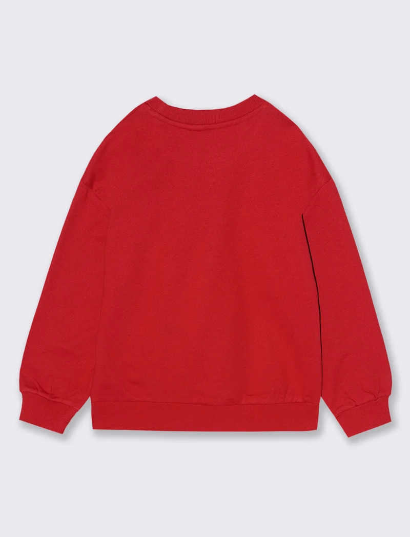 Felpa girocollo a manica lunga con stampa natalizia Stitch - Rosso
