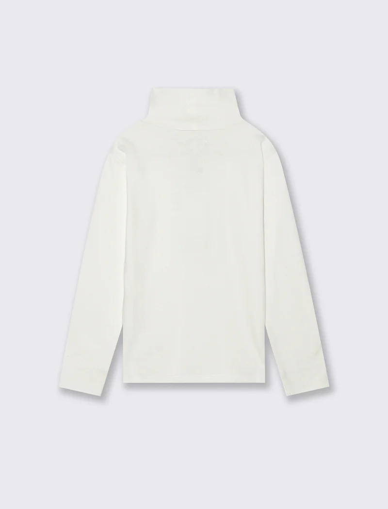 T-shirt collo alto a manica lunga in interlock. - Bianco latte