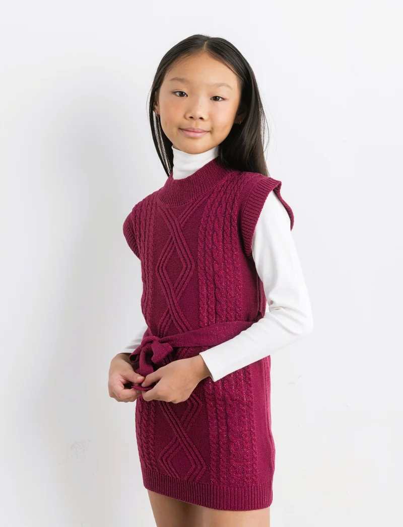 Vestito giromanica in maglieria da bambina. - Viola malva
