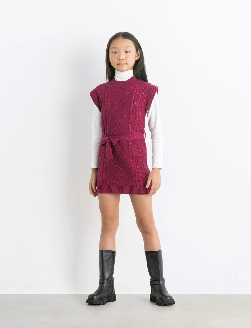 Vestito giromanica in maglieria da bambina. - Viola malva