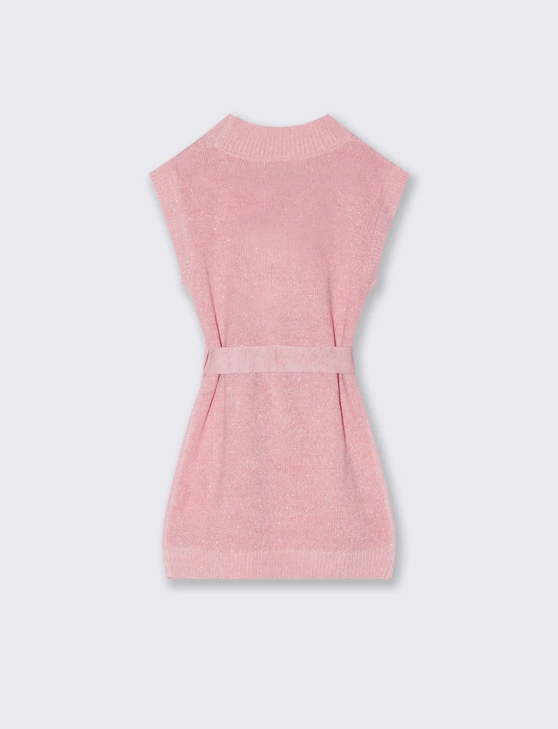 Vestito giromanica in maglieria da bambina. - Rosa