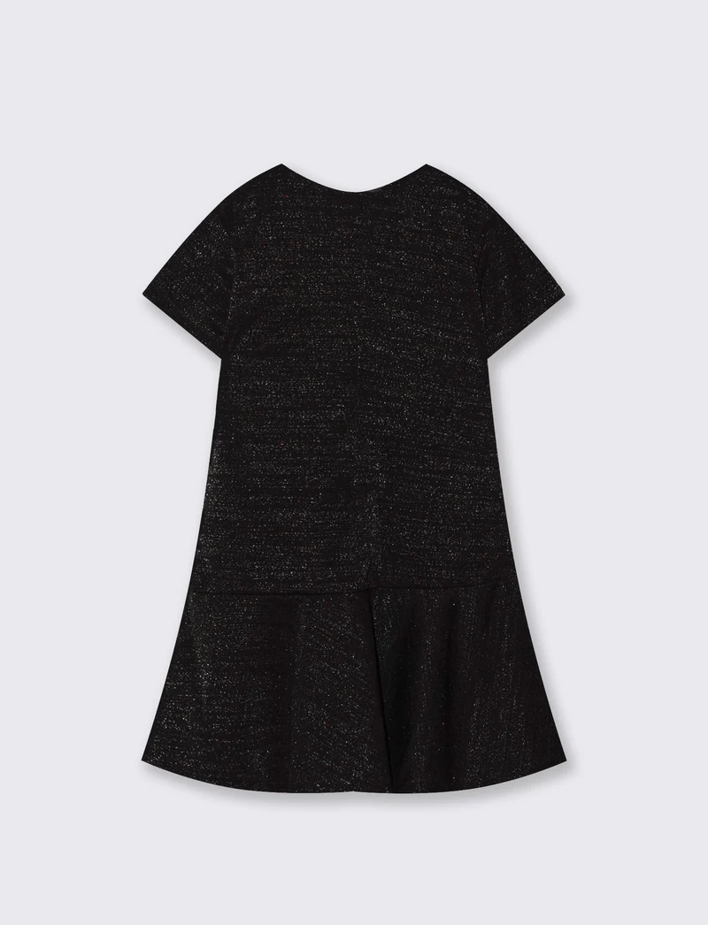 Vestito elegante da bambina in punto milano elastico con dettagli in fibra metallica. - Nero