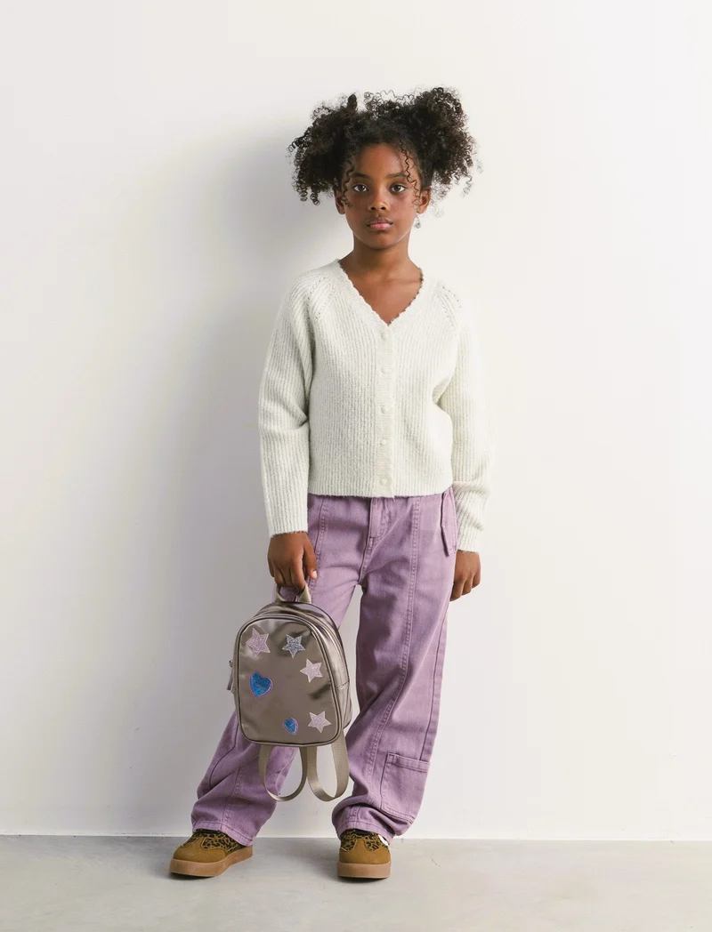 Cardigan manica raglan in morbida maglieria con filato metallizzato. - Bianco sporco
