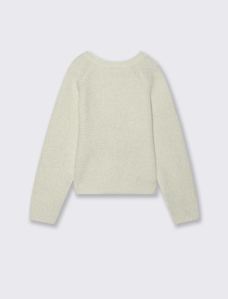 Cardigan manica raglan in morbida maglieria con filato metallizzato. - Bianco sporco