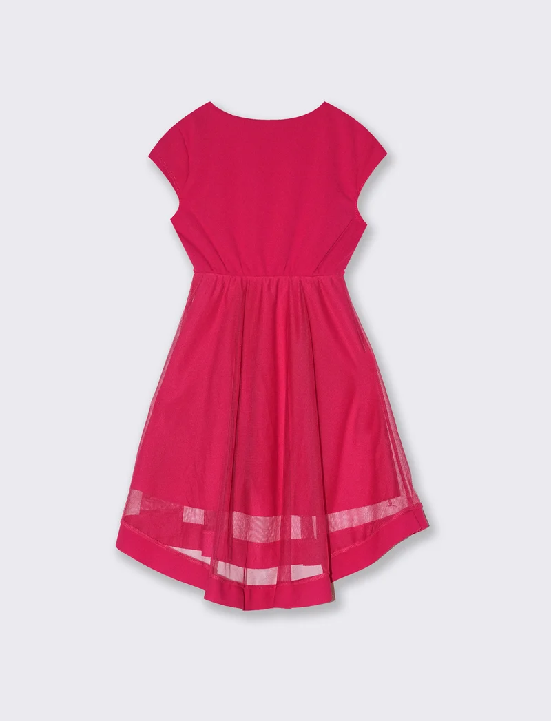 Abito da bambina svasato con balza in tulle - Fuxia
