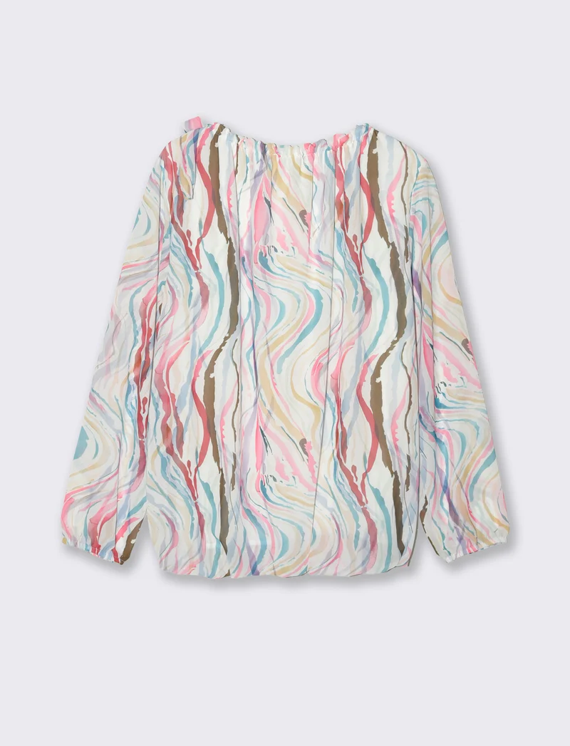 Blusa ampia in tessuto leggero con stampa e fiocco su una spalla. - Multicolore