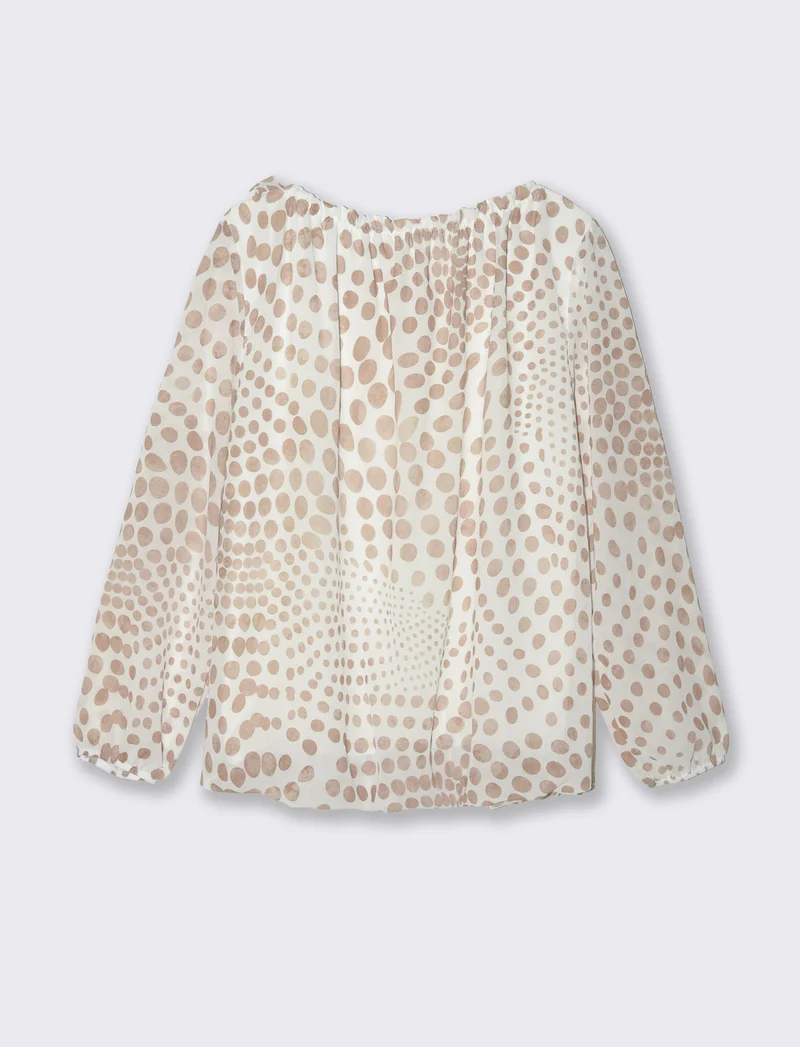 Blusa ampia in tessuto leggero con stampa e fiocco su una spalla. - Beige