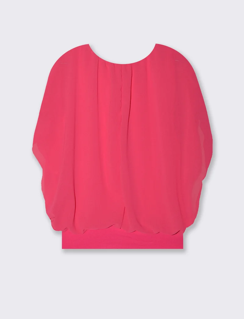 Casacca smanicata in tessuto leggero con collana - Fuxia