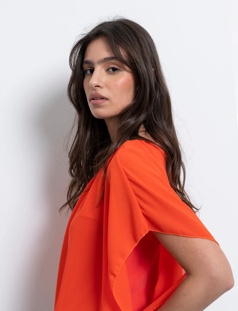 Casacca smanicata in tessuto leggero con collana - Arancio