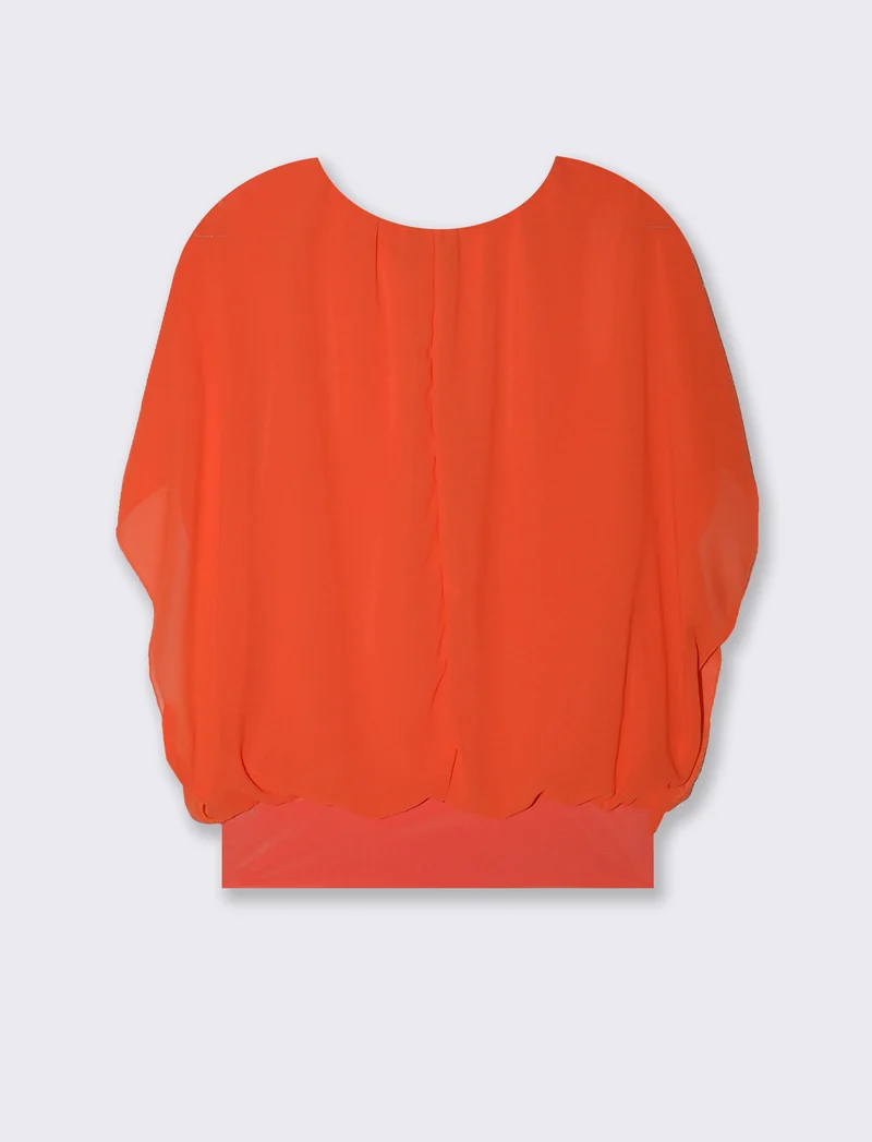 Casacca smanicata in tessuto leggero con collana - Arancio