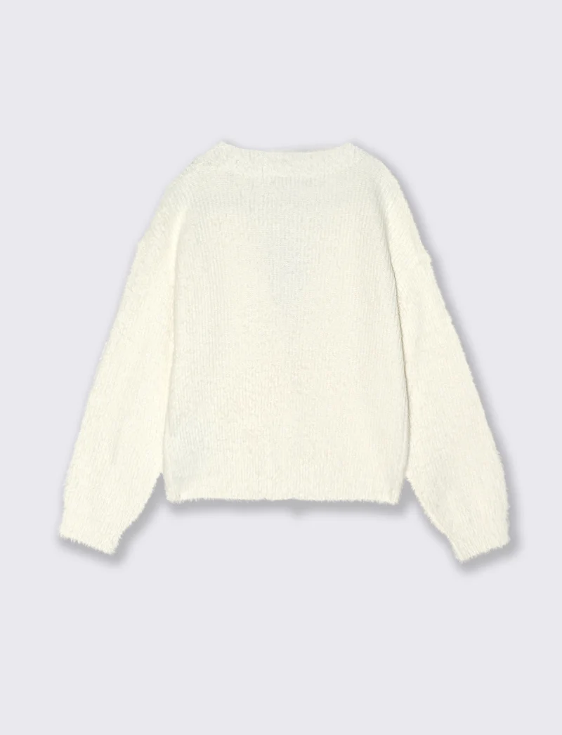 Cardigan in filato morbido con bottoni perlati. - Bianco latte