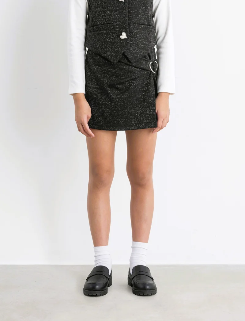 Short finta gonna in punto milano elastico con dettagli in fibra metallica. - Nero