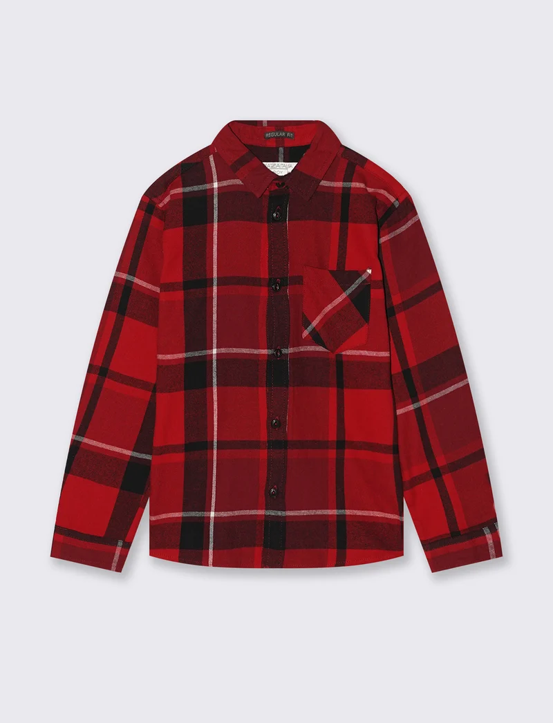 Camicia in flanella fantasia. - Rosso